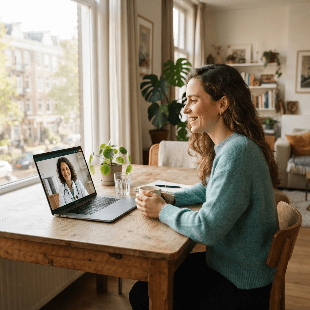Patient at home having a video consultation with a doctor on a laptop