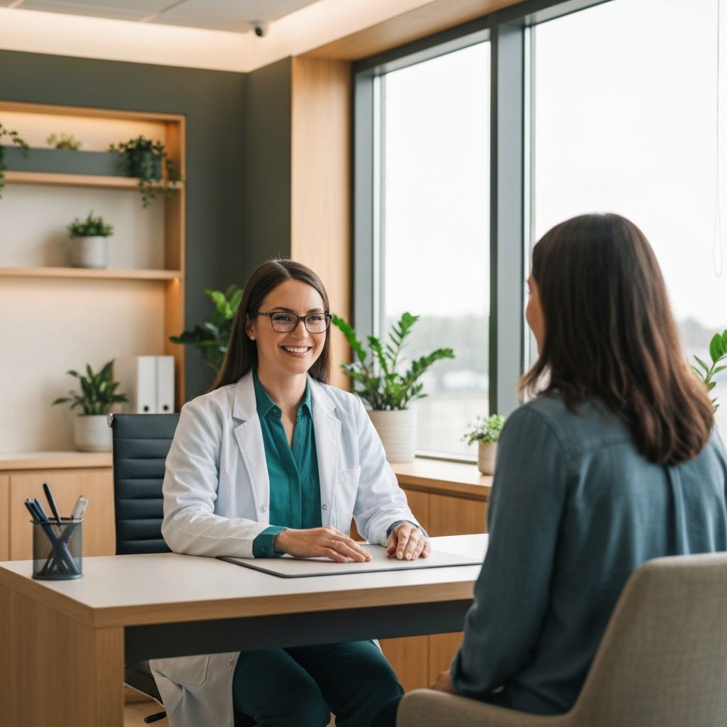 Healthcare navigation consultation in clinic office